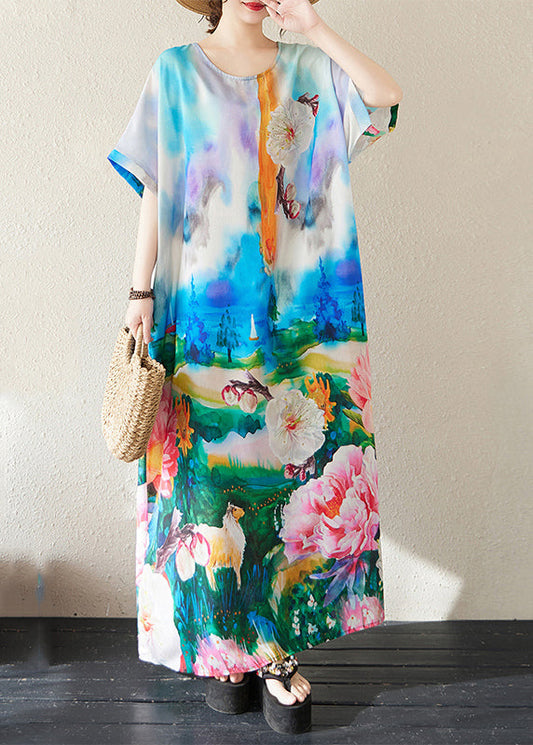 Bohemian Sommerkleider Baumwolle Übergroße Blau Tie Dye Maxi