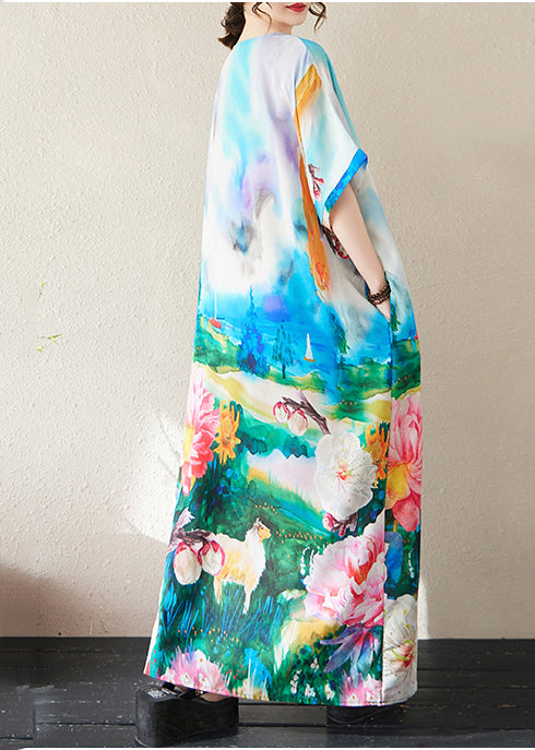 Bohemian Sommerkleider Baumwolle Übergroße Blau Tie Dye Maxi