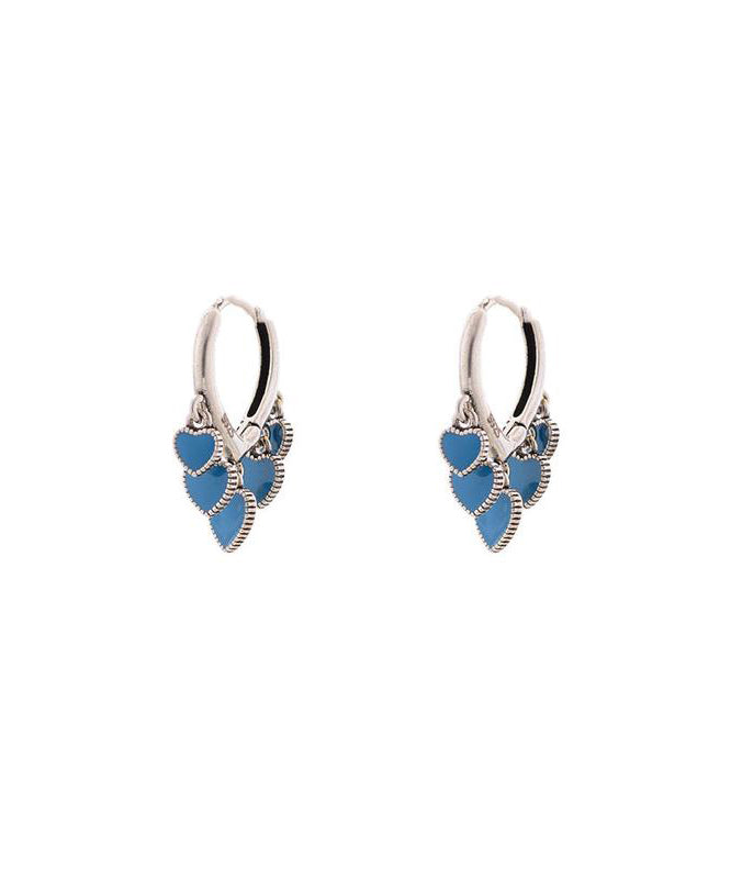 Ename Steel Bohemian Glaze Stainless Earrings Blue Love Hoop
