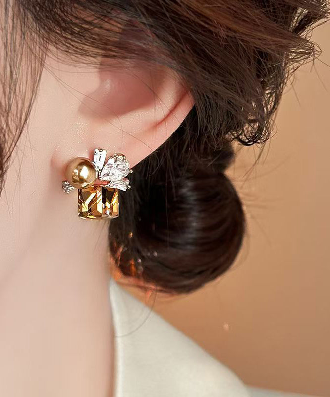 Brown Crystal Pearl Earrings Stud Alloy Bohemian