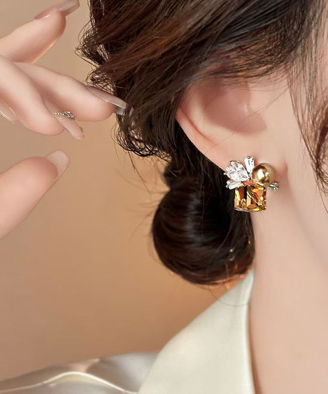Brown Crystal Pearl Earrings Stud Alloy Bohemian