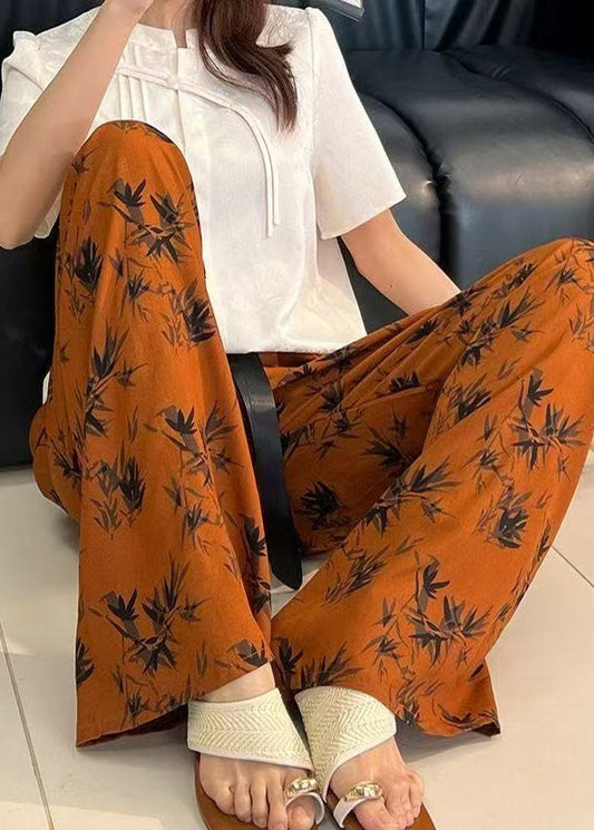 Pantalon droit bohème imprimé taille élastique en coton pour l'été
