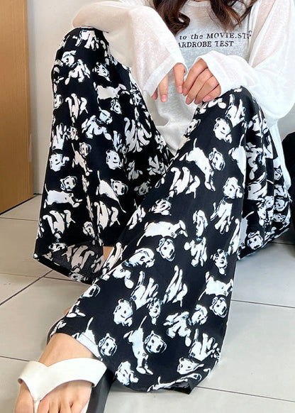 Pantalon droit bohème imprimé taille élastique en coton pour l'été