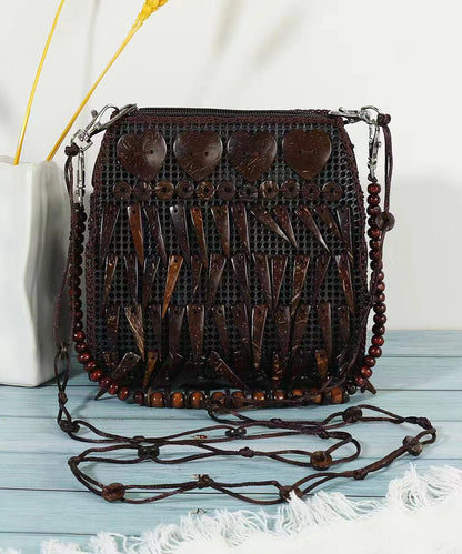 Sac messager à pompons en bois de style ethnique bohème HJ1033