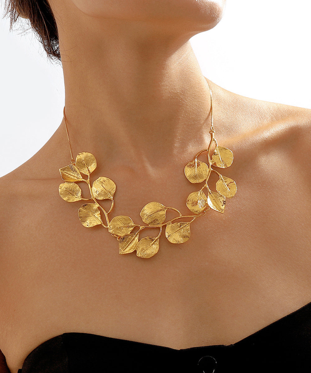 Collier princesse bohème en alliage de métal doré avec feuilles YI009