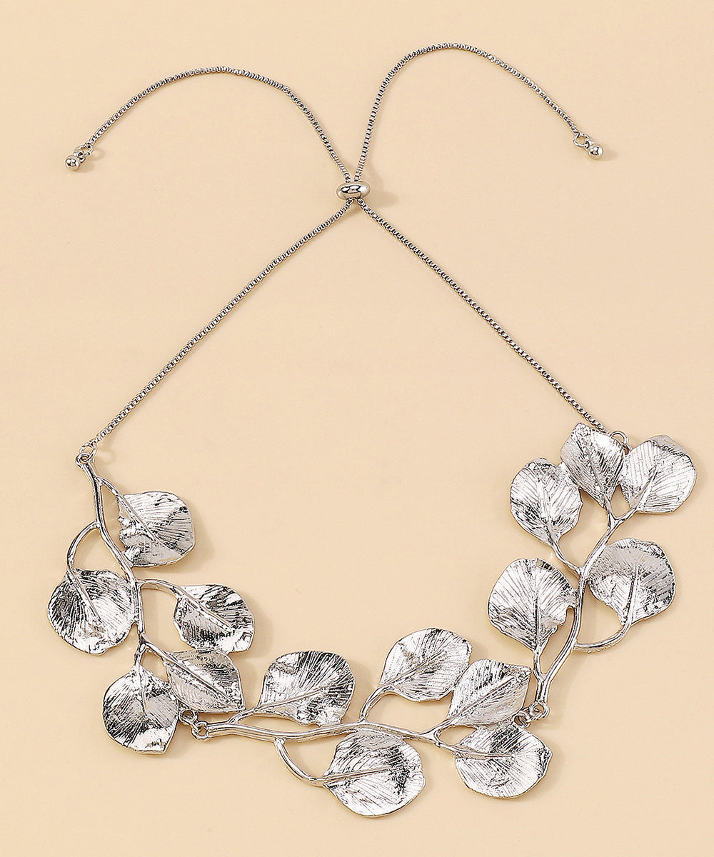 Collier princesse bohème en alliage de métal doré avec feuilles YI009