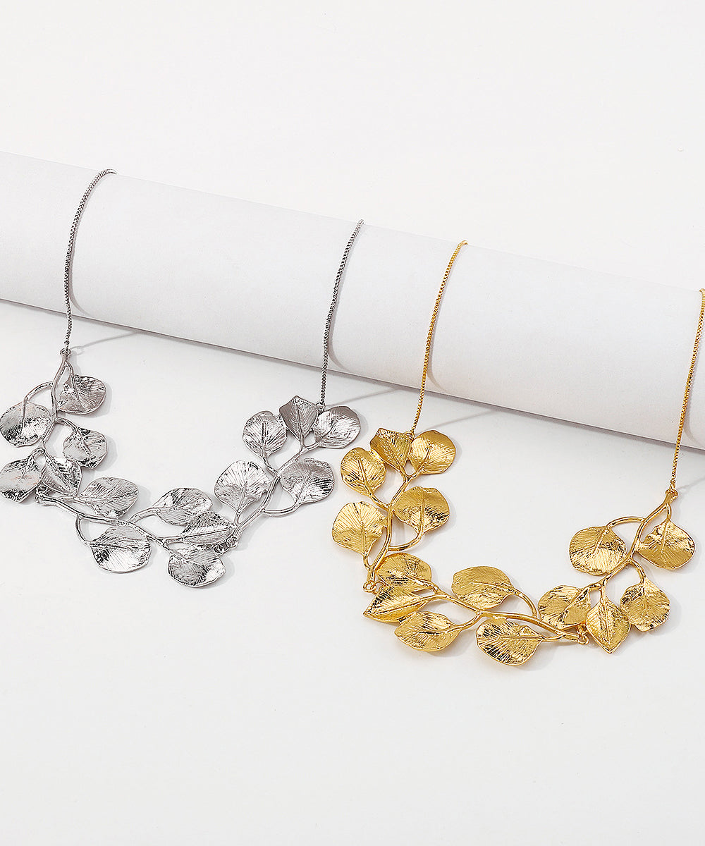 Collier princesse bohème en alliage de métal doré avec feuilles YI009