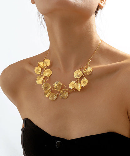 Collier princesse bohème en alliage de métal doré avec feuilles YI009