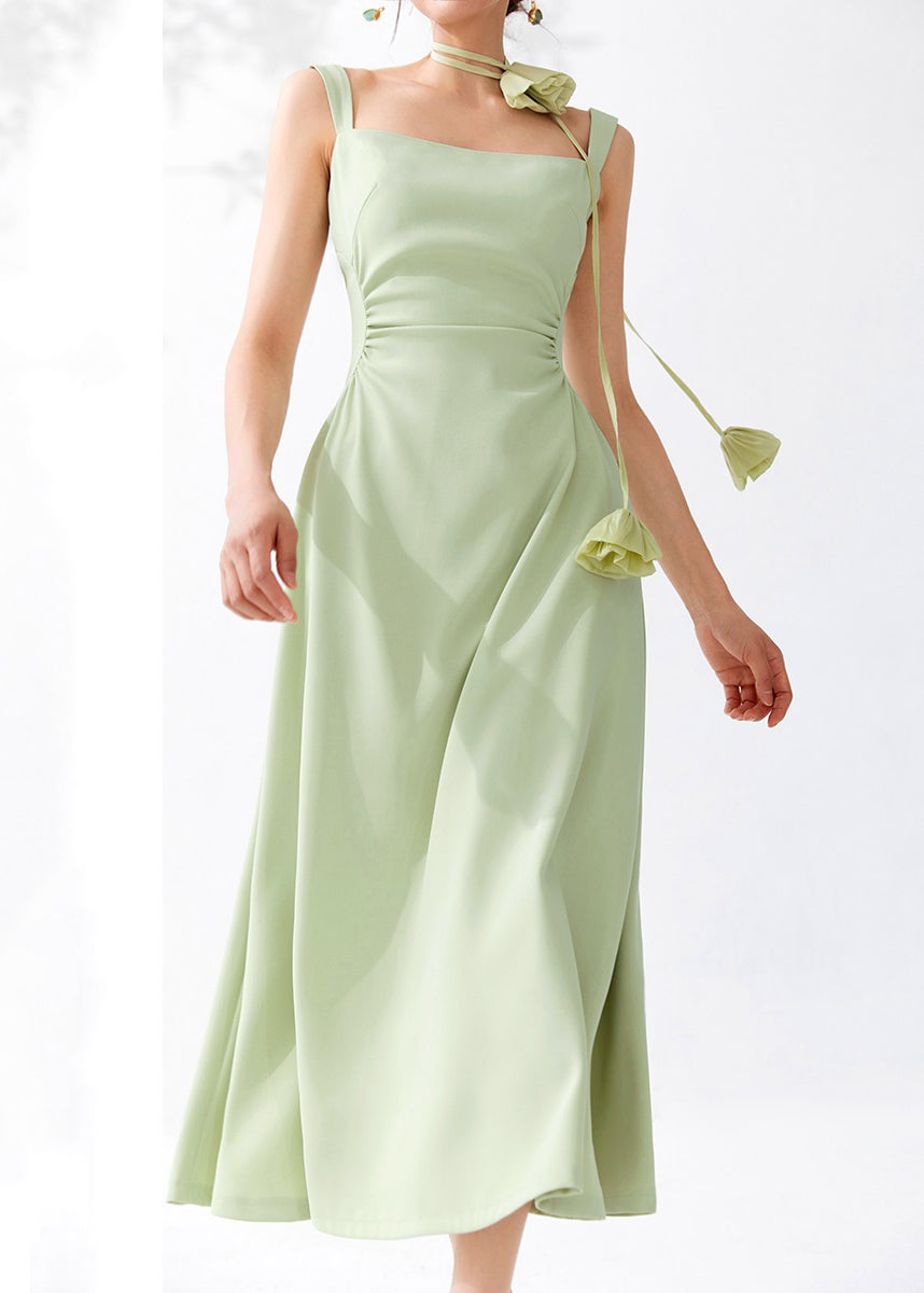 Bohemian Green Cold Shoulder High Waist Dresses Sleeveless AM1023