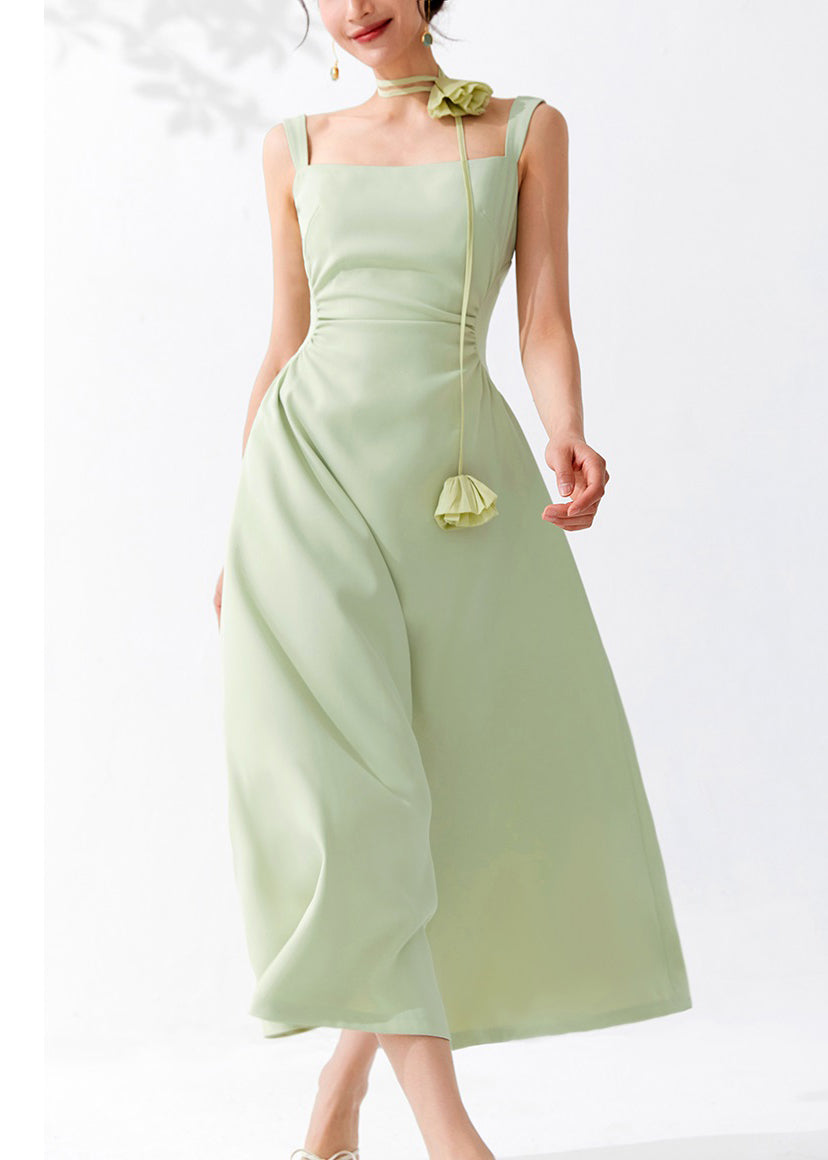 Bohemian Green Cold Shoulder High Waist Dresses Sleeveless AM1023