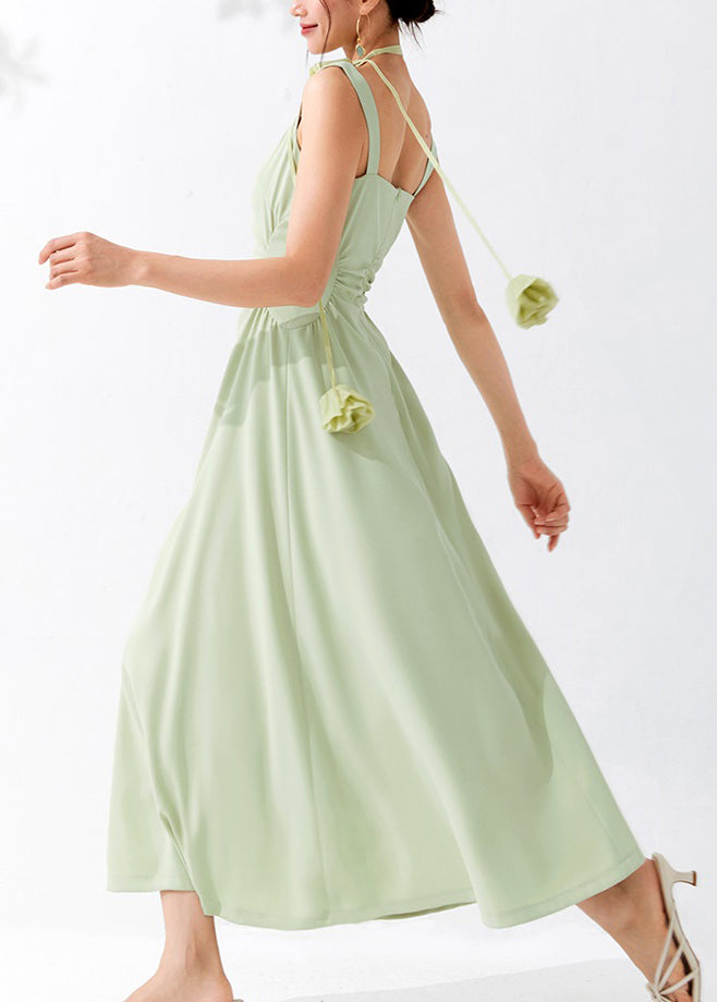 Bohemian Green Cold Shoulder High Waist Dresses Sleeveless AM1023