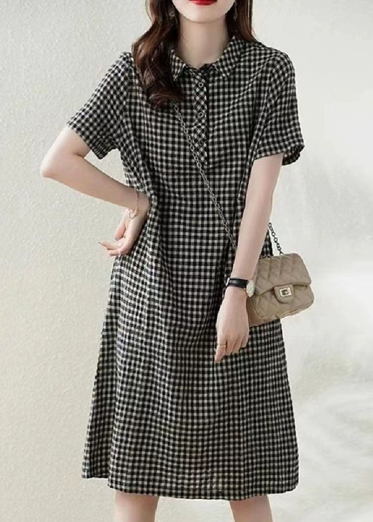Kleid Kragen Sommer Leinen kariert Boho Peter Grey Urlaub Pan