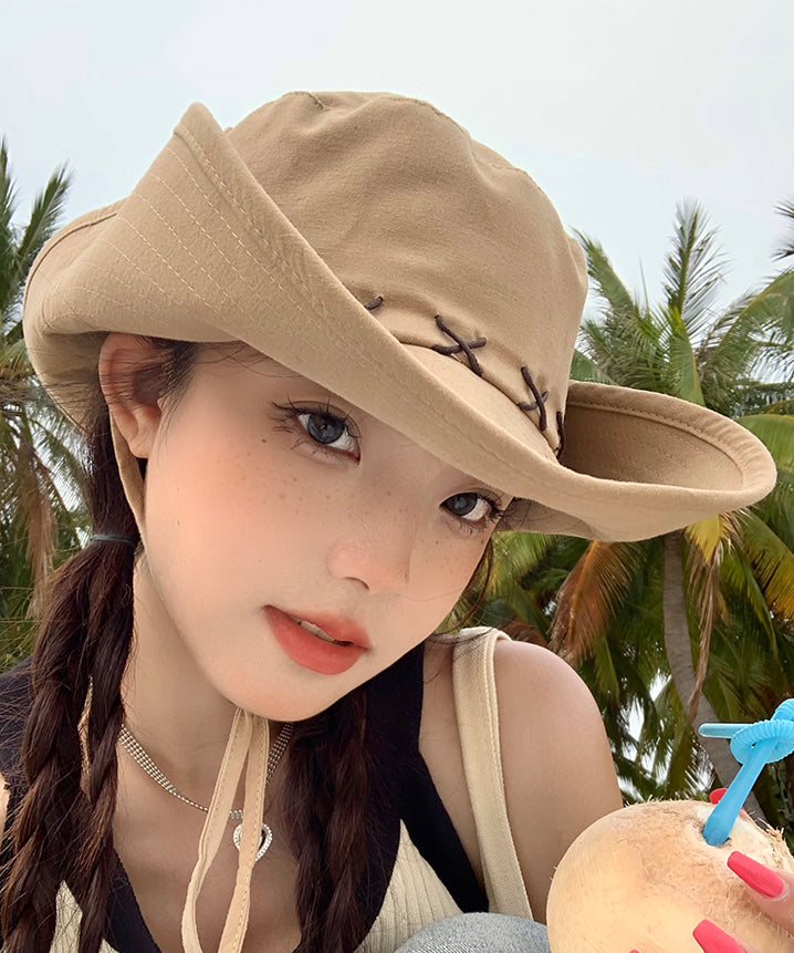 Khaki Patchwork Cowboy Vacation Hat Bohemian