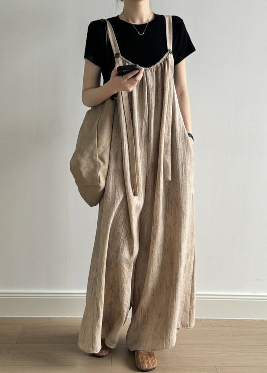 Pockets Khaki Summer Bohemian Solid Light Jumpsuits
