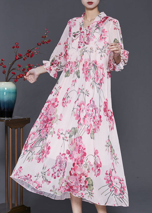 Bohemian Pink Ruffled Print Chiffon Dress Spring SD1001