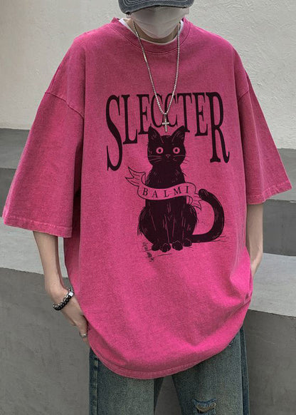 Übergroße Bohemian Rose Baumwolle Katzen T Shirt Herren