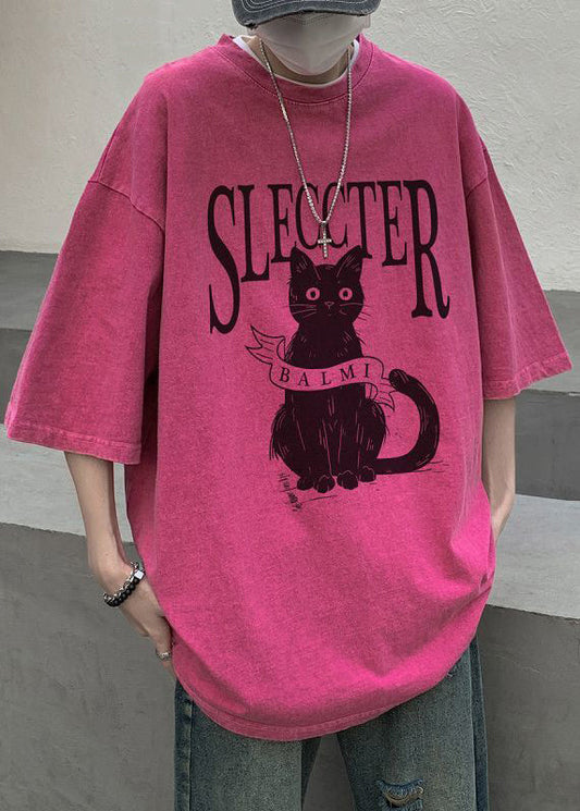 Übergroße Bohemian Rose Baumwolle Katzen T Shirt Herren