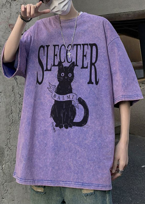 Übergroße Bohemian Rose Baumwolle Katzen T Shirt Herren