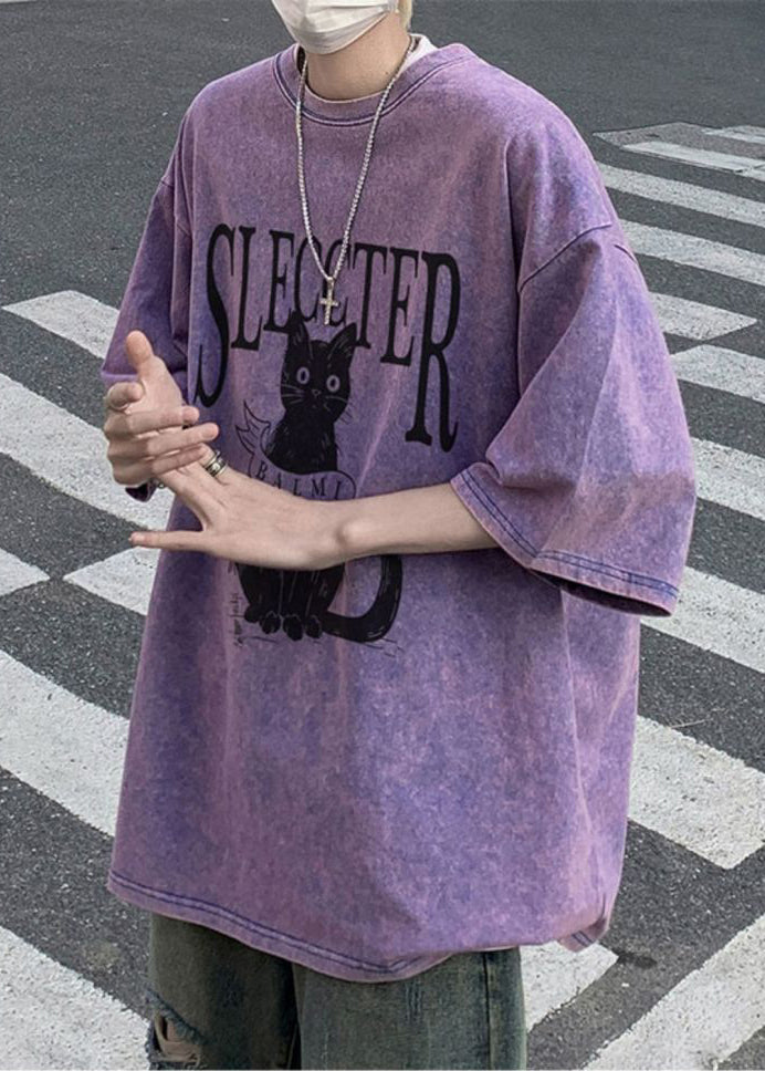 Übergroße Bohemian Rose Baumwolle Katzen T Shirt Herren