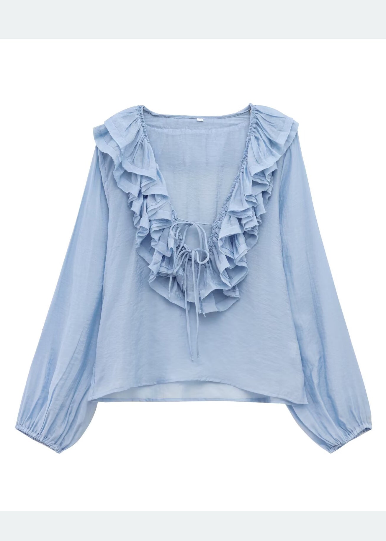 Hemd Bohemian Blau Himmel Baumwolle Rüschen Tops Sommer