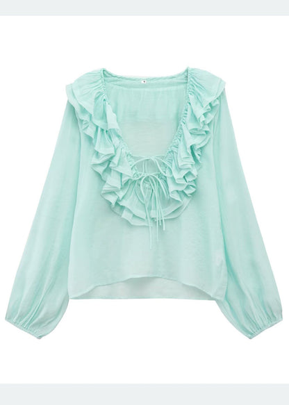 Hemd Bohemian Blau Himmel Baumwolle Rüschen Tops Sommer