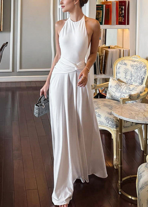 Kleid Bohemian Long Up Weiß Spitze Rückenfrei Baumwolle Zerknittert