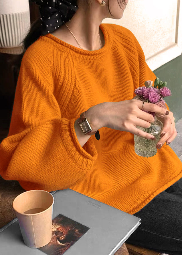 Bohemian Yellow O Neck Patchwork Cozy Knit Sweaters Long Sleeve TU044