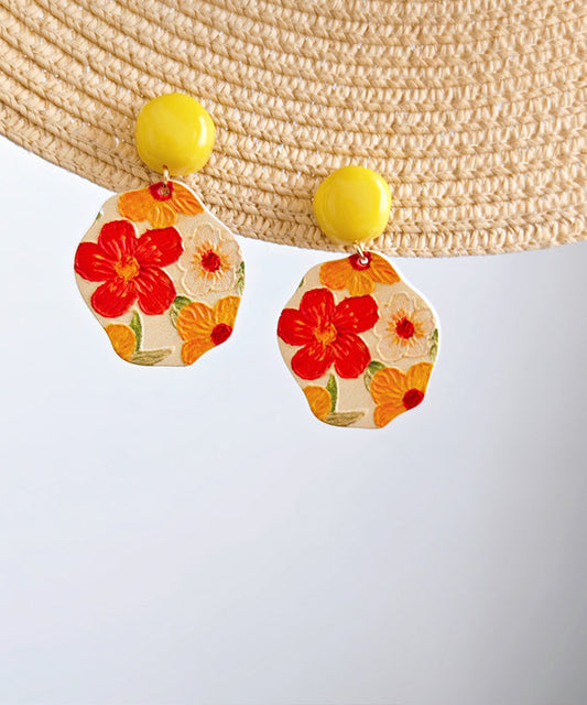 Glaze Drop Silver Bohemian Earrings Yellow Floral Srerling