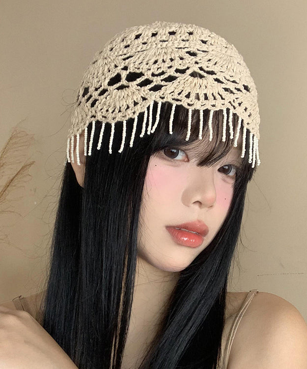 Boho Beige Tassel Hollow Out Knit Boonie Hat WI018