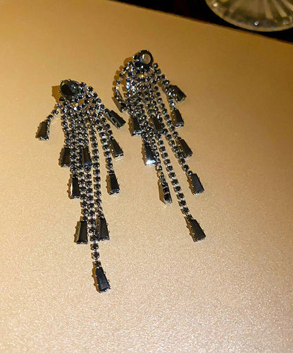 Boucles d'oreilles pendantes à pampilles en cuivre noir et zircon de style Boho QZ016