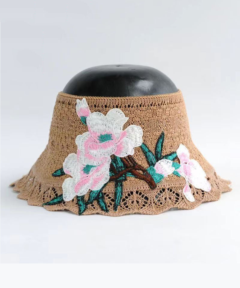 Boho Black Embroidery Hollow Out Beach Sun Hat YU1002