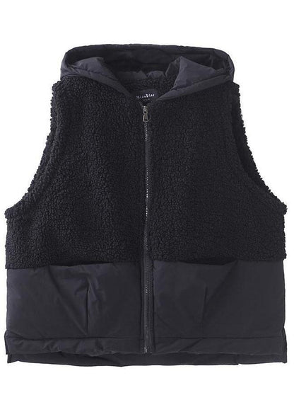 Gilet d'hiver patchwork à capuche et poches zippées style bohème noir QS055