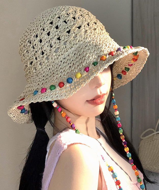 Boho Colorful Wooden Bead Hollowed Out Large Brim Sun Hat WB032