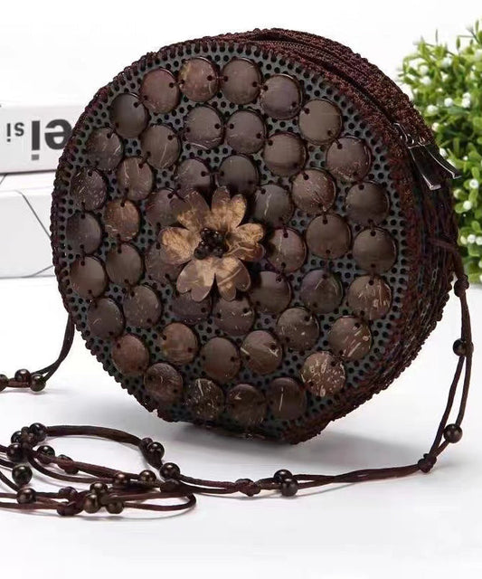 Boho Handmade Wooden Patchwork Circular Messenger Bag HJ1051