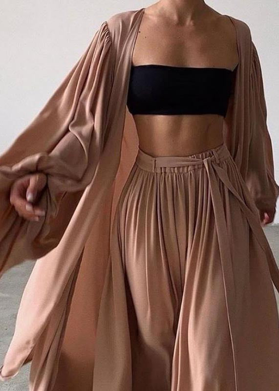Three Set Khaki Sleeve Chiffon Lantern Pieces Boho Oversized