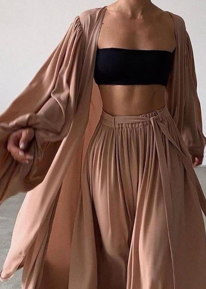 Three Set Khaki Sleeve Chiffon Lantern Pieces Boho Oversized