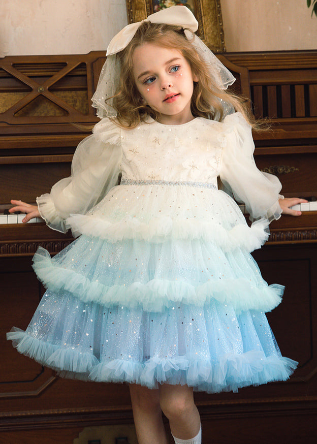 Boho Pink Sequins Tulle Girls Cake Mid Dress Fall RP046