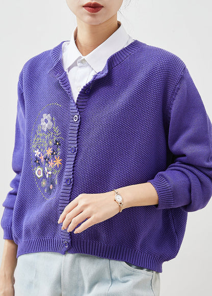 Cardigans en tricot brodés violets Boho Spring YU1041