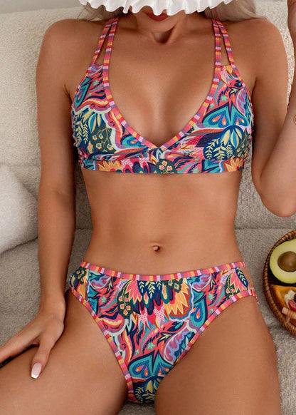 Maillot de bain deux pièces imprimé arc-en-ciel bohème patchwork VC050