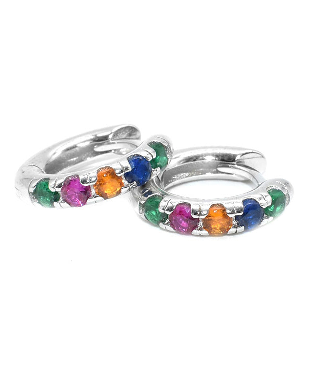 Boho Rainbow Sterling Silver Zircon Hoop Earrings QJ007