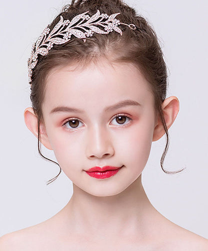 Épingle à cheveux pour enfants en alliage d'or rose style bohème avec feuille de zircon IU050