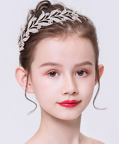 Épingle à cheveux pour enfants en alliage d'or rose style bohème avec feuille de zircon IU050