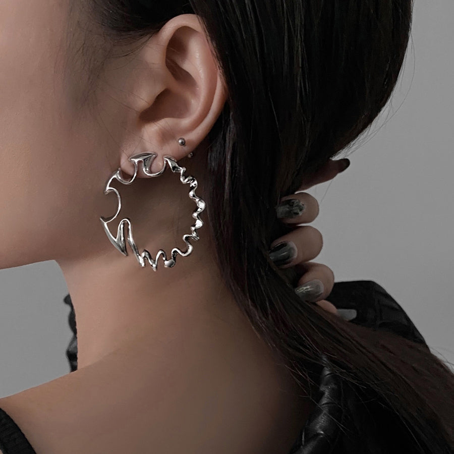 Boho Silk Metal Asymmetrical Exaggeration Hoop Earrings ZZ046