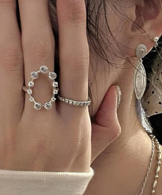 Set Open Stainless Zircon Steel Rings Boho Three-Piece Silk