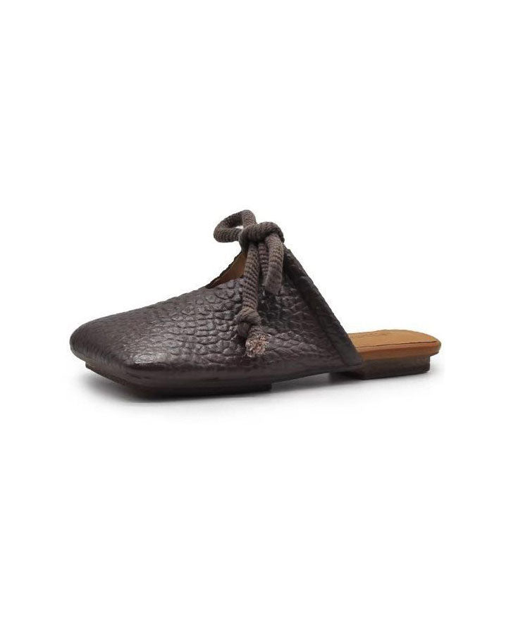 Splicing Slide Up Sandals Lace Leather Faux Brown Boho