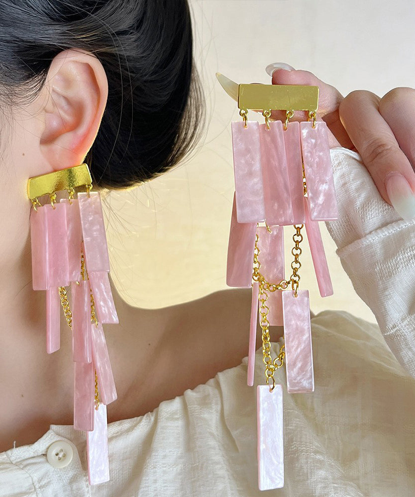 White Tassel Earrings Boho Alloy Drop Acrylic
