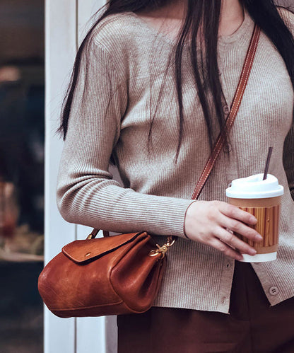 Khaki Cross-body Bag Leather Solid Durable Botique