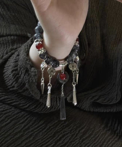 Breloque pompon en pierre précieuse, argent sterling, cristal noir