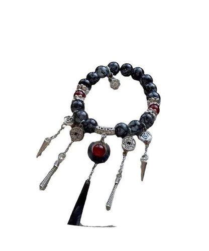 Breloque pompon en pierre précieuse, argent sterling, cristal noir