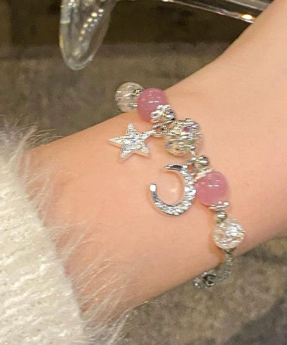 Ensemble de deux bracelets à breloques en alliage, perles, lune, étoiles et pompons, YI006